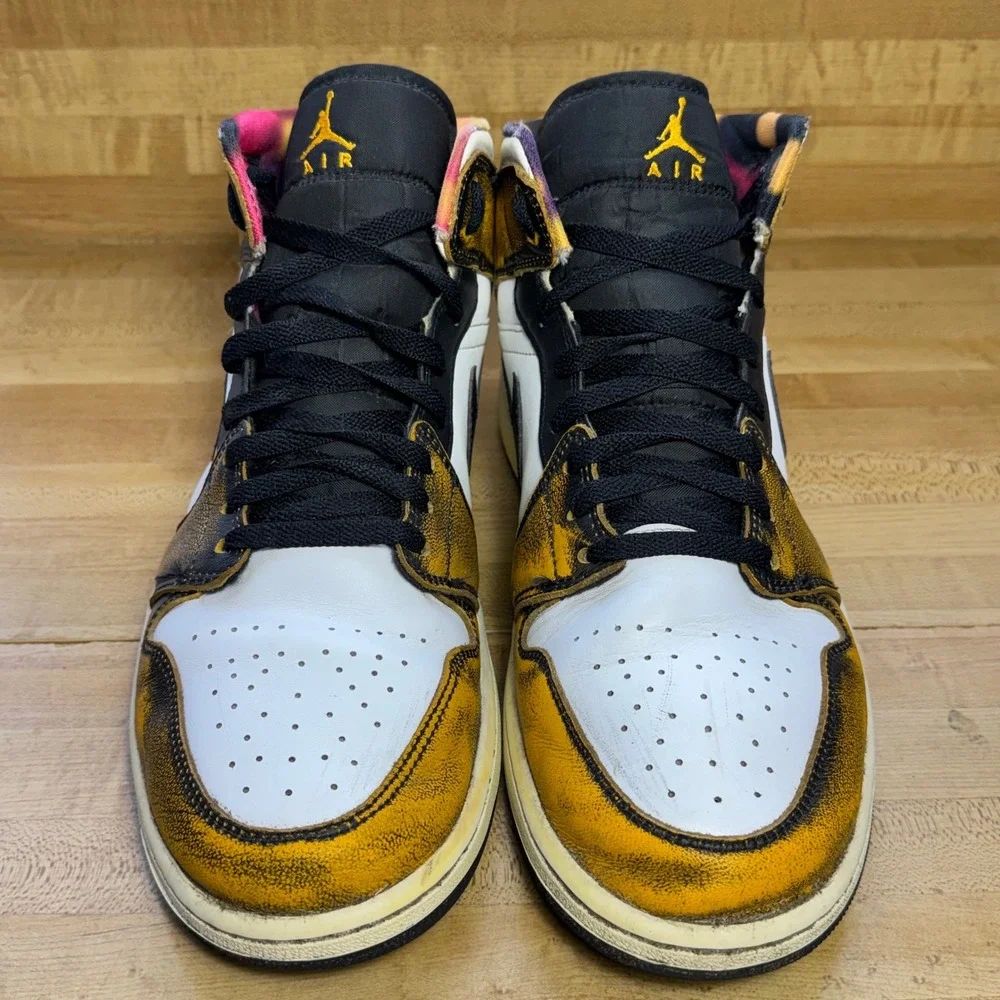 Nike Air Jordan 1 Mid SE Wear-Away Taxi Black Yellow DQ8417-071 Mens 12